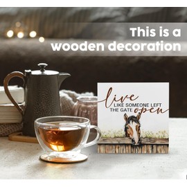 Nitelat Live like Someone Left the Gate Open Horse Sign, Farm House Cottagecore Horse Wooden Signs, Rustic Farmhouse Wood Sign Home Decor, Horse Decor for Bedroom Office Badroom Kitchen