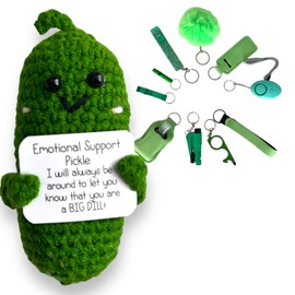 Generic Crotchet Pickle Safety Keychain For Emotional Support | 11pc Set with alarm, Card Grabber for long nails, Car Escape tool, Small, Green