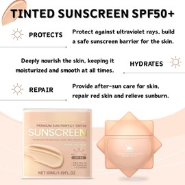 Tinted Suncreen Face SPF50+,Sun Cream factor 50 Face Moisturiser,Lightweight,Protects & Hydrates Skin,Water Resistant Sun Lotion,Daily Sun Protection for Women & Men,50ml