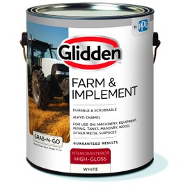 Glidden Farm & Implement Alkyd Enamel Interior/Exterior Paint for use on Machinery, Equipment, Masonry, and Other Metal Surfaces, 1 Gallon, High Gloss, White