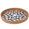 AN68 11.8 inches Round Rattan Serving Tray with Mother of