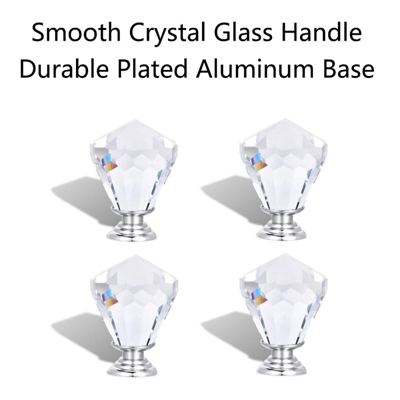 tooloflife 4Pcs Crystal Glass Door Knob, Drawer Door Handle Cupboard