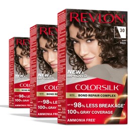 Revlon ColorSilk with Bond Repair Complex, Brown Permanent Hair Color, 100% Gray Coverage, Ammonia Free Hair Dye, Vegan Keratin, 30 Dark Brown (Pack of 3)
