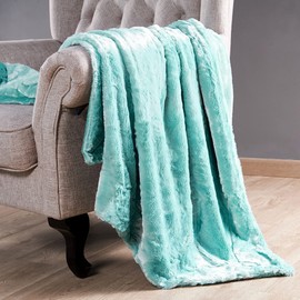 BYTIDE Plain Faux Fur Plush Soft Silky Shine Throw Blankets with Sherpa Back, Warm Cozy Fluffy Fuzzy Luxury Throw for Couch Sofa Chair Bed Cover, 50 x 60 in, Seafoam Blue