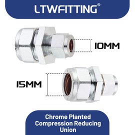 LTWFITTING verchromt 15mm OD x 10mm OD Compression Reducing Union, Messing Kompression Fitting(2 Stück)