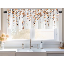 Azvizanmo - Cenefa de ventana de hojas amarillas para cocina, sala de estar, cortinas cortas de hojas, valanes, bolsillo para barra, tratamiento de ventana para decoración del hogar, 54 x 18 pulgadas,