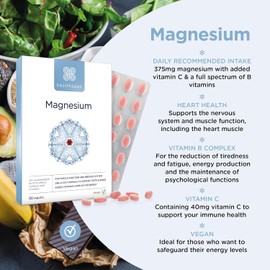 Healthspan Magnesium 375mg with B Vitamins Complex – 90 Vegan Tablets | Daily Support for Muscles, Nervous System, Energy, Bones & Teeth | High-Absorption Formula for Everyday Wellness