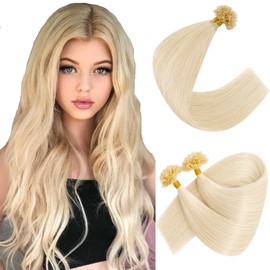 SLEEKALON U Tip Hair Extensions - Real Human Hair Pre-Bonded Keratin Hot Fusion Remy Extensions - Platinum Blonde Straight Silky, 18 Inch 100 Strands 50g #60
