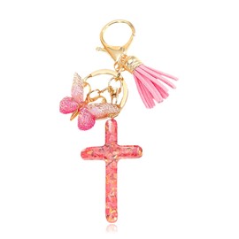 Hoheng Cross Keychain Butterfly Bag Charms for Handbags Cross Purse Charms for Women Trendy Gifts