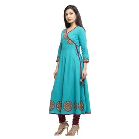 Yash Gallery Parche de algodón para mujer, Angrakha Kurta, Azul Teal, M