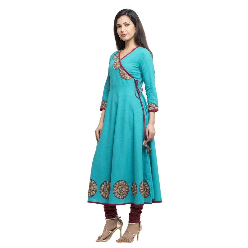 Yash Gallery Parche de algodón para mujer, Angrakha Kurta, Azul