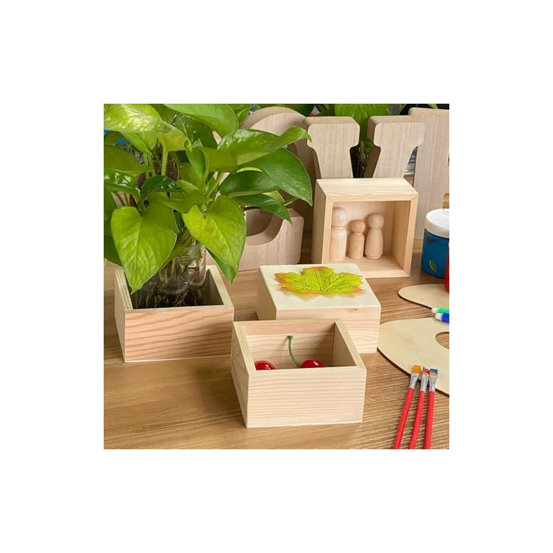 Zofunny 6Pcs Unfinished Wooden Box 6 x 6 Inch Square