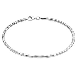 Savlano 925 Sterling Silver Solid Italian Round Diamond Cut Flexible Snake Chain Bracelet With Gift Box For Women & Men - Made in Italy (8, 3.5mm)