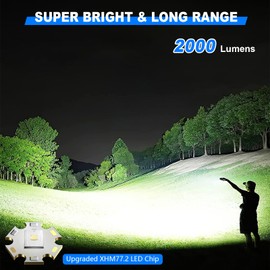 Goreit Flashlights LED High Lumens Rechargeable, 2000 Lumens XHM77.2 Super Bright Flash Light USB, Handheld Flashlight High Powered, Powerful Flashlight Waterproof for Emergency Camping Gift