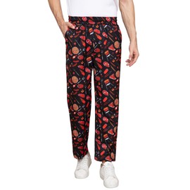 Nanxson Men's Baggy Chef Pants, Printed Work Pants with Elastic Waist Restaurant Kitchen Uniforms CFM2016 Steak L