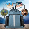 BeeGreen Blue Sport Cinch Bag String Backpack with Shoe Compartment