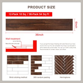 Peel and Stick Floor Tile，36-Pack 54 Sq.Ft, ，Natural Wood Look Vinyl Plank Flooring，Self Adhesive Durable and Waterproof，for Transfer Bedroom, Kitchen, RV, Bathroom and Living Room（M52,36 PCS）