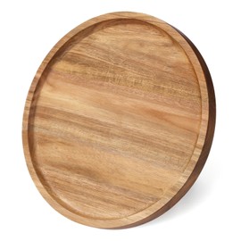 Round Wooden Serving Tray, 11 Inch Acacia Decorative Tray for Home Decor, Coffee Table, Farmhouse Style Wood Tray for Small Candle, Vases, Jewelry Organizer, Home Kitchen Dining Tabletop Decor