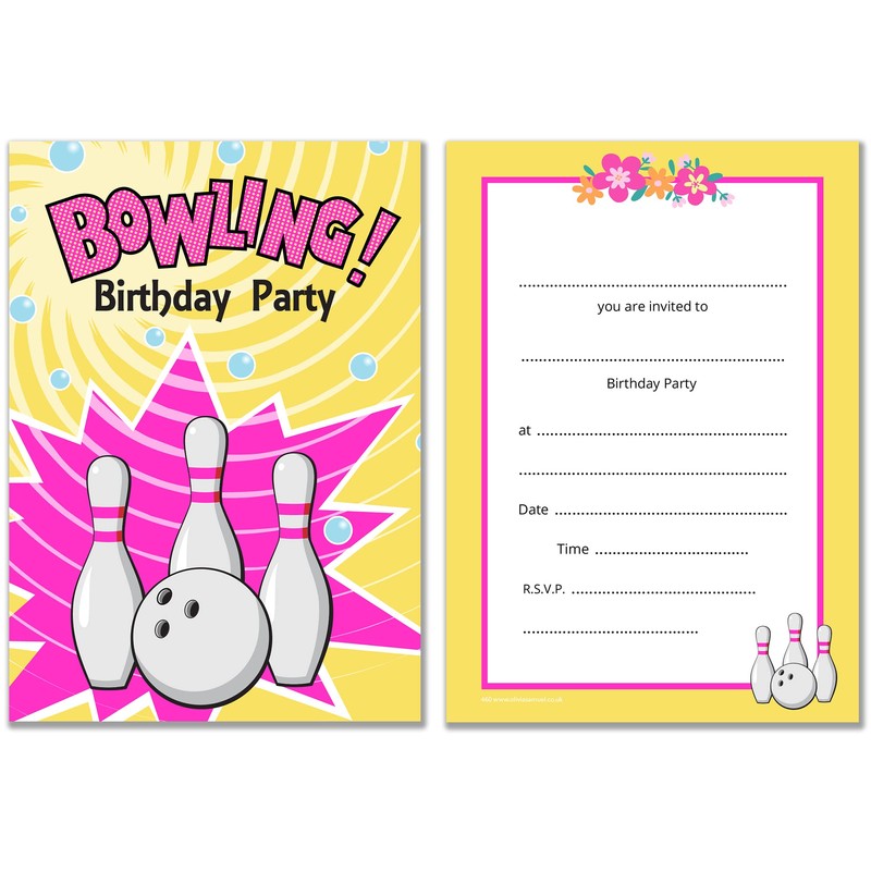 Olivia Samuel 20 x Girls Bowling Birthday Party Invites -