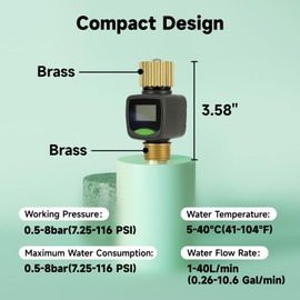 Watflow 3/4"Water Flow Meter with Water Nozzle Kit,4 Modes Change, Measure Gallon/Liter Consumption for Garden Hose, RV Water Tank, Lawn Sprinkler, and Nozzle Sprayer