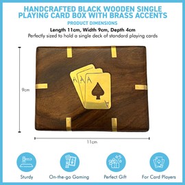 Thorness Elegant Black Wooden Playing Card Box with Brass Accents - Handcrafted Single Deck Storage