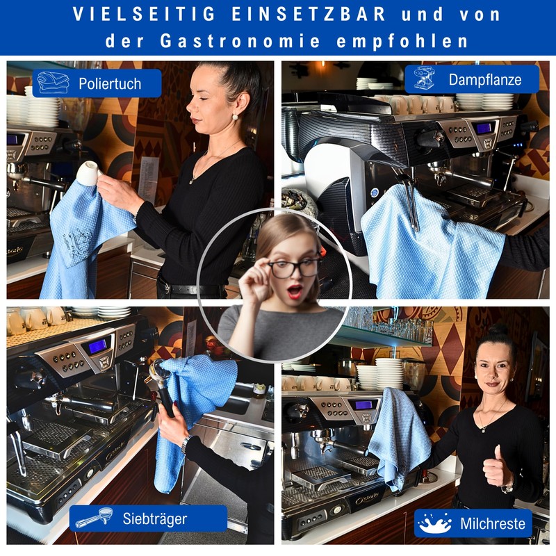 Walfinus 2 Stück XXL Microfasertücher Barista Tücher für Siebträgermaschinen Dampflanze