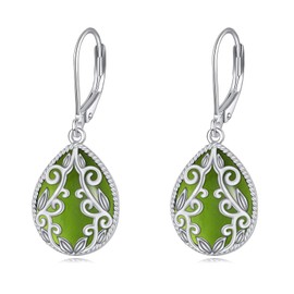 Silver Drop Earrings Sterling Silver Nature Stone Teardrop Leverback Dangle Earrings Jewelry Gifts for Women Girls