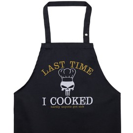 EXPRESS-STICKEREI Unisex Cooking Apron with Embroidered Design Funny Cooking Apron BBQ Apron for Women/Men Adjustable Bib Apron Kitchen Apron Gift BBQ Fans Hobby Chef Baker, Last time i cooked -