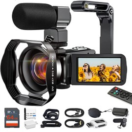Acuvar 4K Video Camera Camcorder 48MP Auto Focus Vlogging Camera for YouTube 60FPS 18X Zoom Digital Video Camera with WiFi, Webcam, Mic, Stabilizer, 64GB SD Card, Card Reader, Remote Control