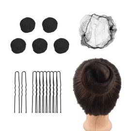 Hair Net Set- 50 pcs Invisible Mesh Hair Nets with 40 pcs U Shaped Bobby Pins for Women Girls Ballet Bun Maker Hair Accessories (Black)