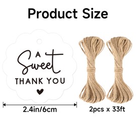 joycraft A Sweet Thank You Tags with String – 100Pcs White Paper Gift Wrap Tags, Thank You Gift Hang Tag for Wedding, Baby Shower, Birthday