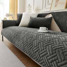 GKXLH New Sofa Cover Washable - Soft Milk Flannel Sofa Covers 1 2 3 Seater, Non-Slip Sofa Slipcovers, Couch Covers for Sectional Sofa, Corner Couch Cover L Shape Furniture Protector (Dark Grey, 70x90)