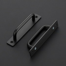 Ravinte Barn Door Handles 2 Pack Sliding Door Handle 6.3" Hole Center Barn Door Handles Black Cabinet Handles Door Pull Handle Zinc Alloy Door Pulls with Plate for Sliding Closet Door Handle