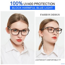 MARE AZZURO Leopard Computer Reading Glasses 6.0 Women, Square 6.00 Digital Blue Light Blocking Readers for Large Ladies