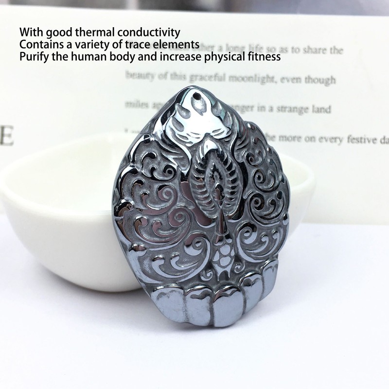 Natural Terahertz Pendant Peacock Pattern Carved Energy Stone Hanging Ornament
