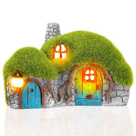 Garden Figurine Light Statue - Outdoor Statue with Solar Light, Garden House Motif for Home or Yard Decoration