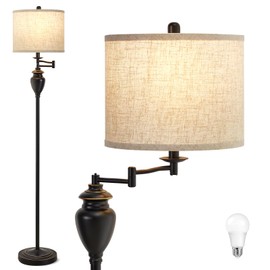 Floor Lamp for Living Room, 3 Color Temperature 350° Adjustable Swing Arm Floor Lamp Vintage Standing Lamp Traditional Farmhouse Tall Floor Lamps for Bedroom Office Home Nursery Study Room Hotel