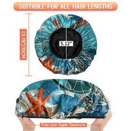 Cabreche Luxury Shower Cap Terry Lined Reusable Triple Layer Waterproof Hair Elastic Caps Shower Bath Hat for Women Girls Cute Aesthetic-Sea Turtle