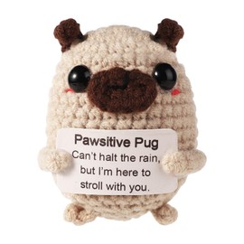 TOYMIS Positive Crochet Pug, Mini Positive Animals Cute Knitted Dog Toys Good Luck Gifts Support Knitted Present Knitted Positive Doll Holding Support Card for Emotional Encouragement Decoration Party