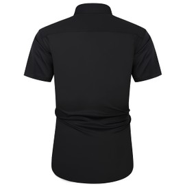 J.VER Men's Short Sleeve Dress Shirts Stretch Wrinkle Free Casual Button Down Shirts with Pocket for Business Wedding Black