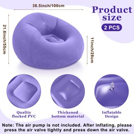 Realspring Inflatable Bean Bag Chairs Blow up Chairs Camping Chairs Inflatable Lazy Sofa Folding Portable Inflatable Chair for Living Room Bedroom Reading Room(Light Purple,2 Pcs)