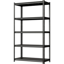 5-Tier Storage Shelves, 72"H x 36"W x 16"D, 3850 LBS Steel Garage Shelving Unit, Adjustable Industrial Rack, Matte Black Metal Standing Utility Shelf for Warehouse, Pantry, Basement, Kitchen, Workshop