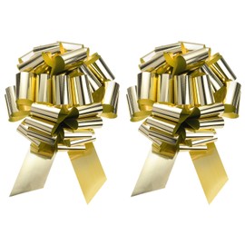 MECCANIXITY 2pcs 18 Inch Car Extra Giant Large Pull Bow Christmas Metallic Car Gift Wrapping Bows Ribbon for Wedding Car Baskets Presents Big Gift Bow, Gold