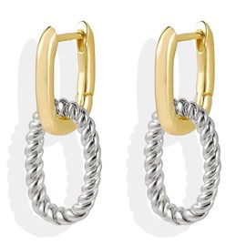 Two Tone Paperclip Link Huggie Earrings for Women Trendy Double Hoop Earrings Rectangle Link Chain Drop Dangle Earrings Jewelry