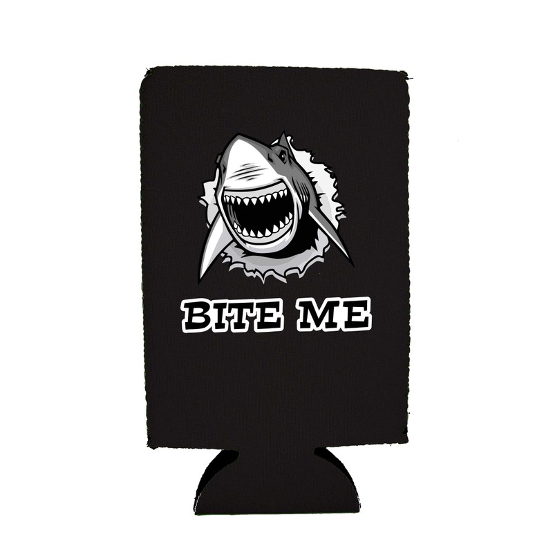 Bite Me Shark 16 oz. Can Coolie (Black, 1)