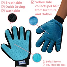 Zenify Pet Grooming Glove - For Cats, Dogs, Rabbits, Horses - Dual Sided 2-in-1 Machine Washable Silicon Massage One-Size-Fits-All Gift Hair Deshedding Remover Mitt (Left Hand)