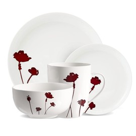 Safdie & Co. - Scarlet Plates and Bowls Sets, Modern Dinnerware Set, Kitchen Dinnerware Sets, Indoor and Outdoor Plates, 16-Piece Kitchen Plates and Bowls Set with Mugs, Dishwasher Safe