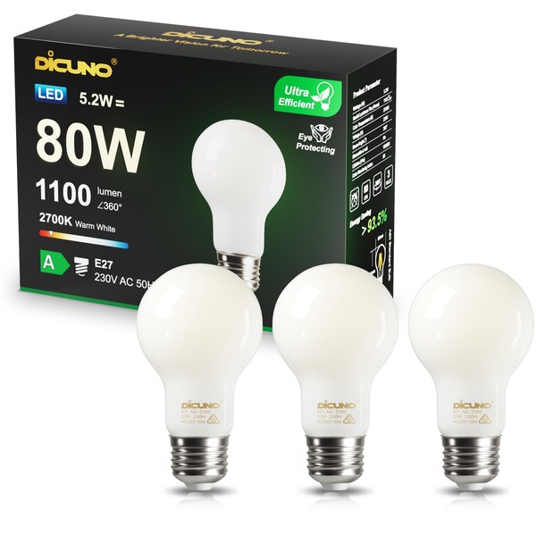 DiCUNO Edison LED Bulb E27, Classic Ultra Efficient Bulb, A