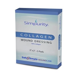 Simpurity Collagen Dressing Pads - 2" x 2" 5 Count Collagen Pads for Wounds - Non-Adherent Collagen Dressing for Wound Care - Safe n' Simple Wound Care Supplies