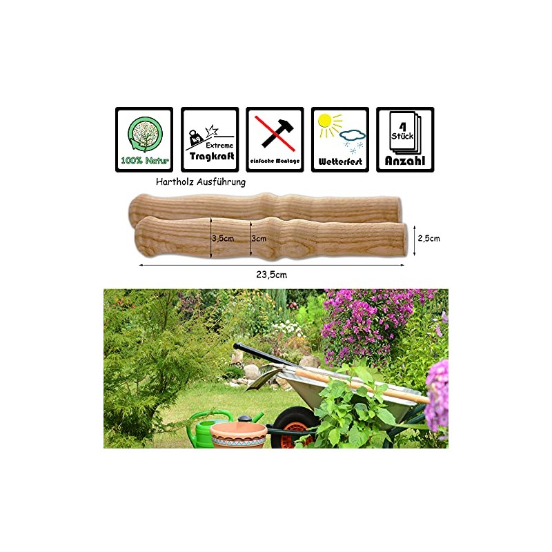 BigDean 4 x Wheelbarrow Universal Wooden Handles, Trolley Handle, Sliding